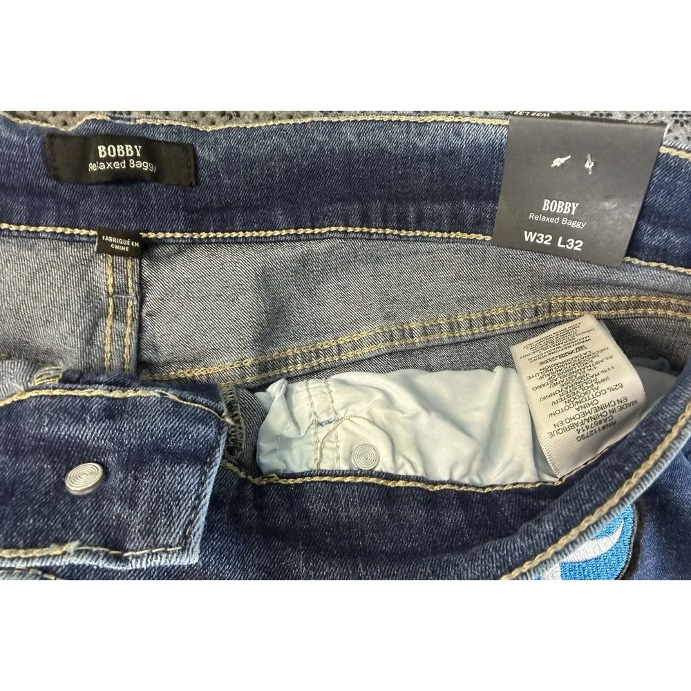 True Religion Bobby Applique Relaxed Baggy Jeans 32x32 Medium Blaze Wash New